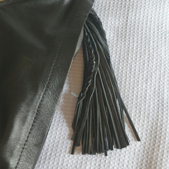 Dissona Italy Design Large Black Leather HOBO Tassel Shoulder Bag Handbag Purse - Picture 3 of 10